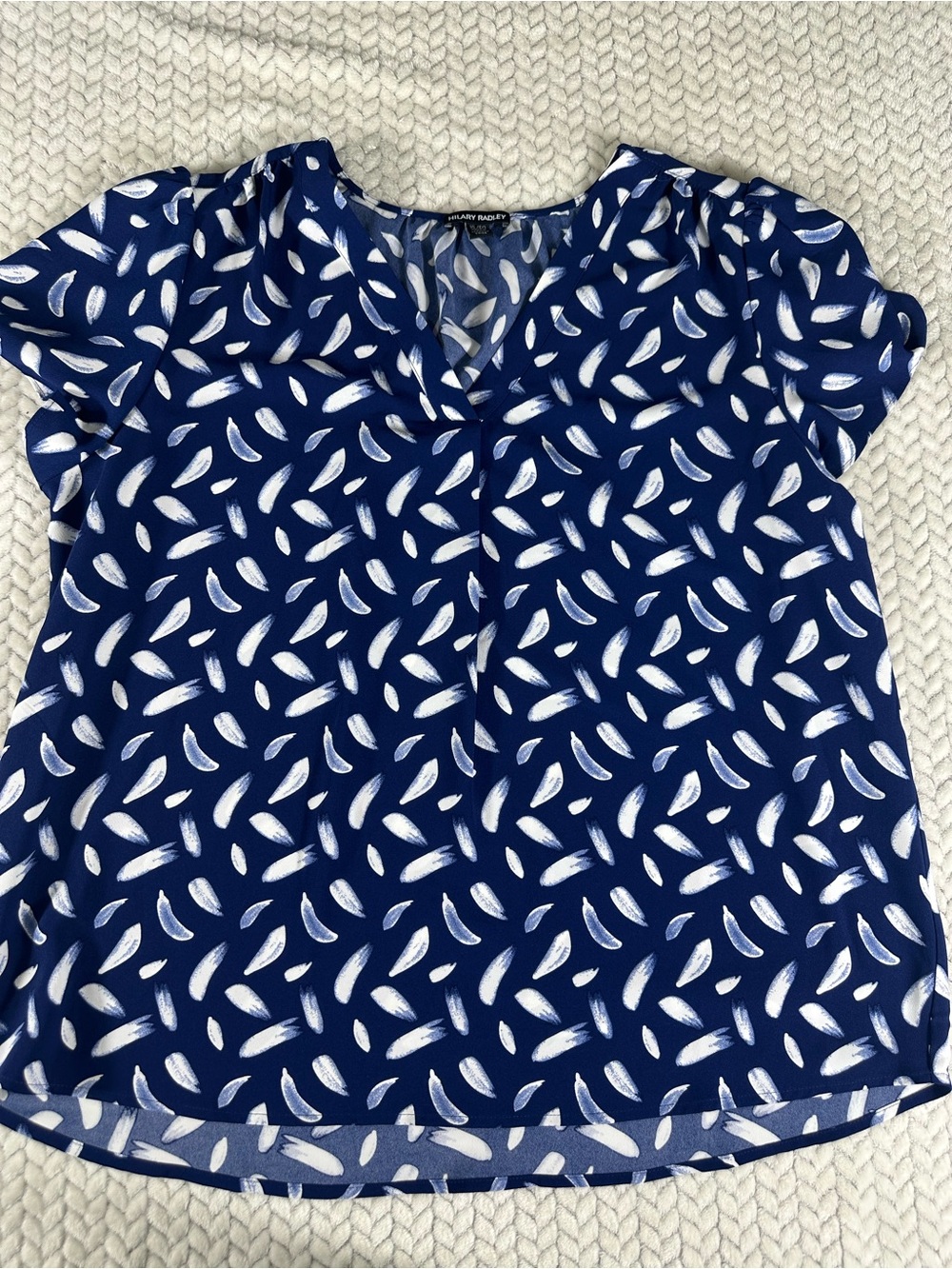 HILARY RADLEY Blue White Pattern Shirt Blouse XL  Cap Sleeve